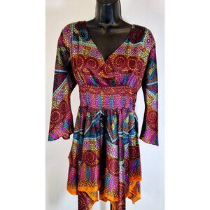 Glamor Angel Multi-Color V-neck Silk Boho Print Tunic - SZ L